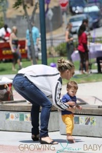 Molly Sims enjoys some park play time with her son Brooks in Los Angeles