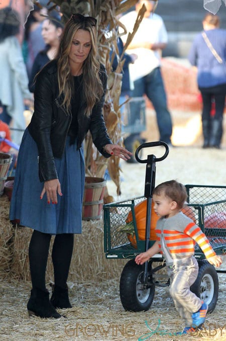 Molly Sims and son Brooks Stuber at Mr. Bones Pumpkin Patch