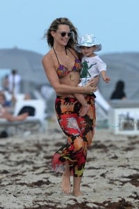 Molly Sims and son Brooks Stuber at the beach in Miami