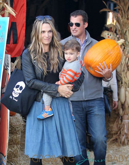 Molly Sims with husband Scott & son Brooks Stuber at Mr. Bones Pumpkin Patch