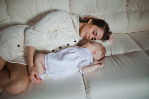 Mom and baby sleeping sofa