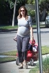Mom-to-be Jenna Fischer strolls with her son Weston in LA