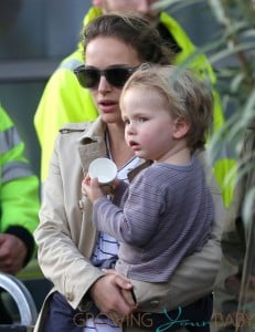 Natalie Portman arrives at Le Bourget airport in Paris with her son Aleph Millepied