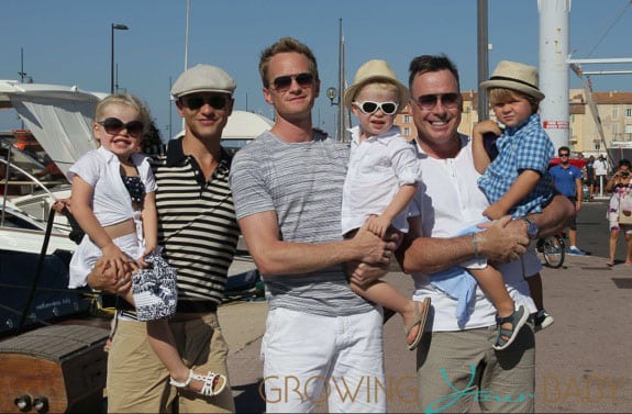 Neil Patrick Harris, David Burtka and David Furnish pose in St. Tropez with their kids Harper, Gideon and Zachary