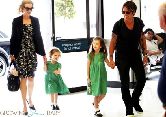 Nicole Kidman  and Keith Urban with their daughters Faith and Sunday at Sydney airport