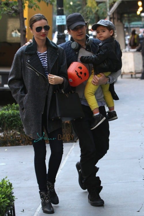 Orlando Bloom and Miranda Kerr take their son Flynn for a walk together