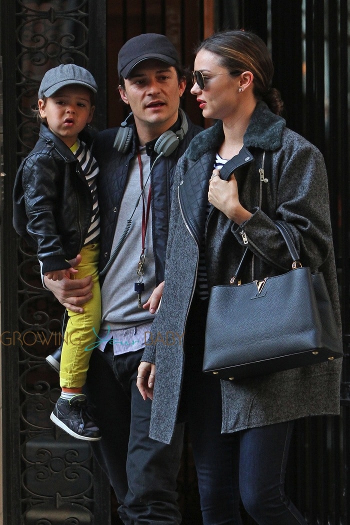 Orlando Bloom and Miranda Kerr take their son Flynn for a walk together