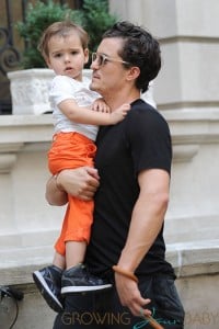 Orlando Bloom and Flynn Bloom Take Dog Sidi Out Through Central Park