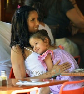 Padma Lakshmi seen baby daughter, Krishna Thea Lakshmi-Dell seen eating at Bar Pitti restaurant in New York City