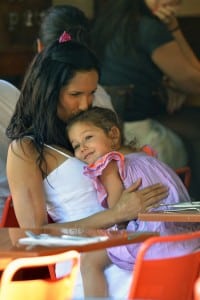Padma Lakshmi seen baby daughter, Krishna Thea Lakshmi-Dell seen eating at Bar Pitti restaurant in New York City