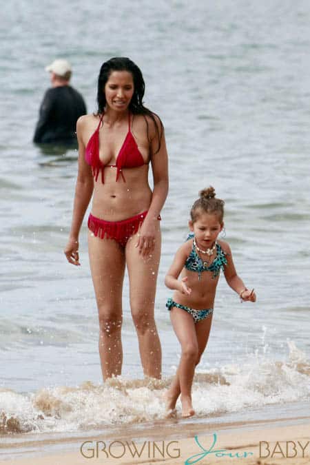Padma Lakshmi plays on the beach in Hawaii with daughter Krishna