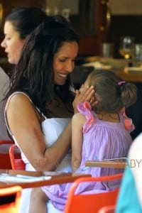 Padma Lakshmi seen baby daughter, Krishna Thea Lakshmi-Dell seen eating at Bar Pitti restaurant in New York City