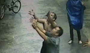 Passers by catch falling toddler