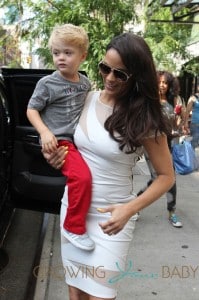 Paula Patton exits the Jimmy Kimmel show with her son Julian