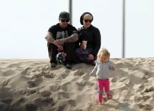 Pink, Carey Hart and their daughter Willow on the beach in LA