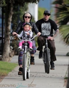 Pink, Carey Hart and their daughter Willow riding bikes in LA