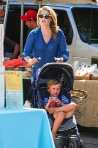 Pregnant Ali Larter out at the farmer's market with son Theodore