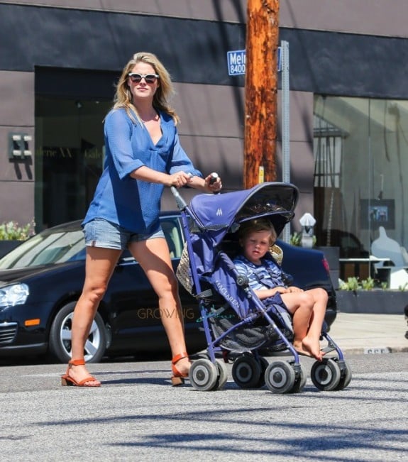 Pregnant Ali Larter shops at the farmer's market with son Theodore