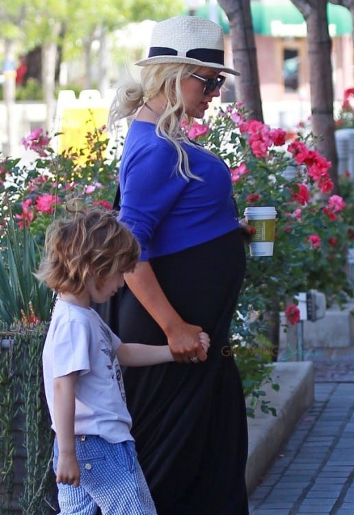 Pregnant Christina Aguilera out in LA with son Max