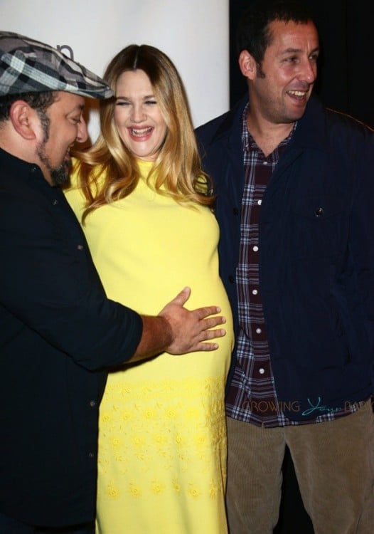 Pregnant Drew Barrymore with Adam Sandler and Frank Coraci at CinemaCon 2014 t