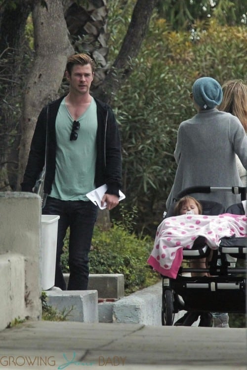 Pregnant Elsa Pataky and husband Chris Hemsworth out with daughter India Hemsworth in LA