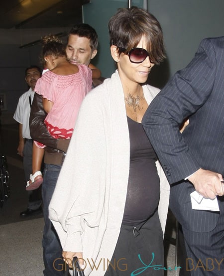 Newlyweds Halle Berry & Olivier Martinez Arriving On A Flight At LAX