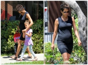 Pregnant Halle Berry does the school run with daughter Nahla