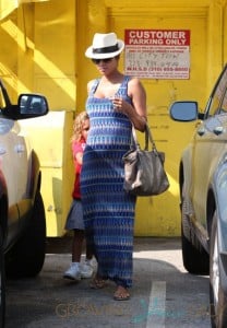 Halle Berry Shows Off Her Baby Bump In a Tight Maxi Dress While Out With Daughter Nahla