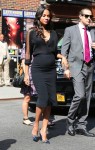 Pregnant Zee Saldana arrives at David Letterman Show