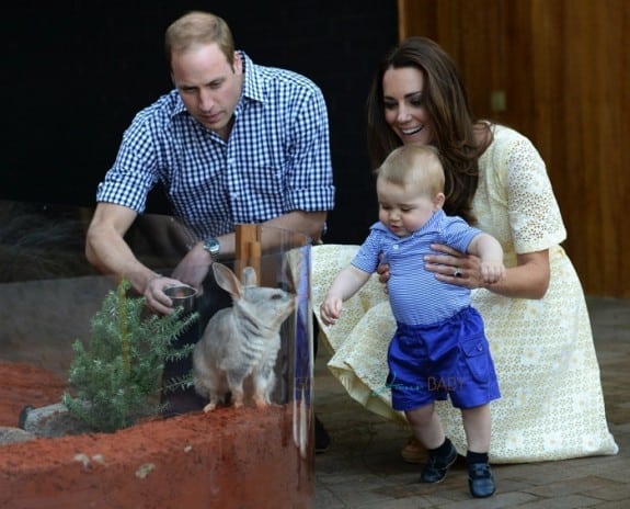 Prince William, Catherine with their son Prince George in the Bilby Enclosure at Taronga Zoo