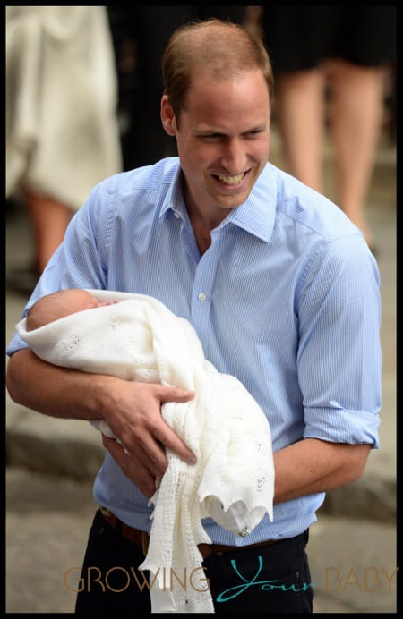 Prince William, The Duke and Catherine, Duchess of Cambridge show their new baby boy to the press outside the Lindo Wing of St Maryís Hospital in London