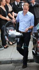 Prince William, Duke of Cambridge with his new baby boy seen at St