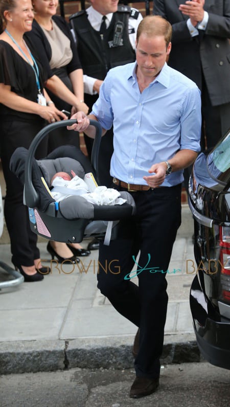 Prince William, Duke of Cambridge with his new baby boy seen at St.Mary's hospital in London
