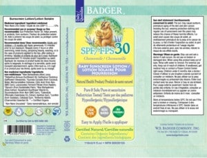 Recalled Badger SPF 30 chamomile Baby Sunscreen