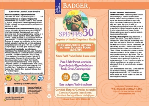 Recalled Badger Tangerine and Vanilla SPF 30 sunscreen