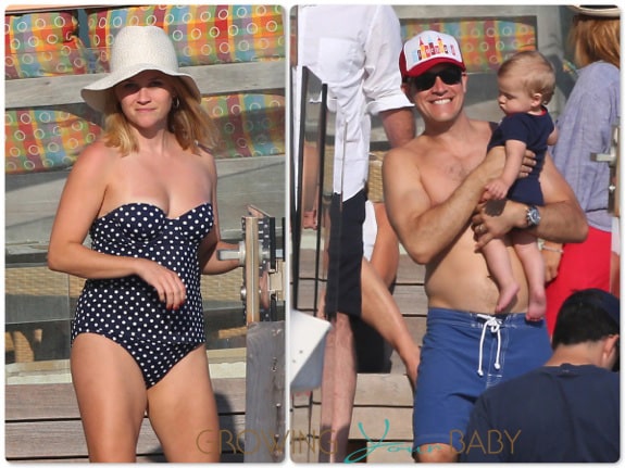 Reese Witherspoon and Jim Toth at the beach with baby Tennessee in Malibu