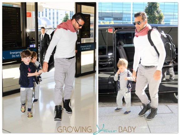 Ricky Martin at the airport with sons Valentino and Matteo