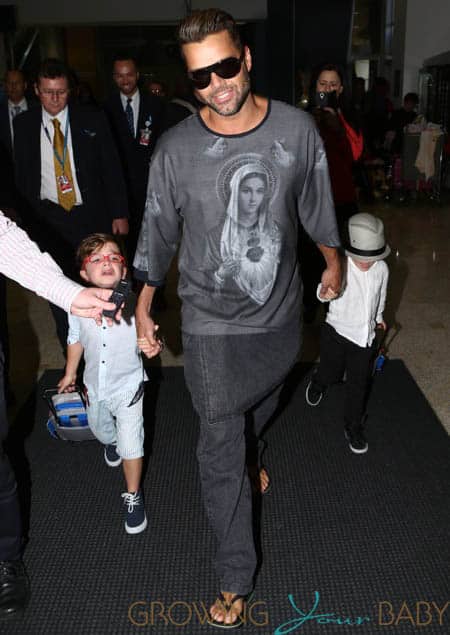 Ricky Martin & Sons Arrive Into Sydney Airport