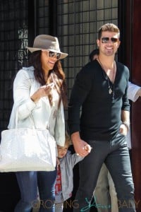 Singer Robin Thicke seen with his wife actress Paula Patton and their son Julian Fuego Thicke leaving Greenwich Hotel in New York City