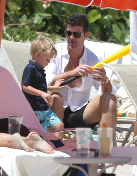 Robin Thicke Spends The Day On The Beach With His Son
