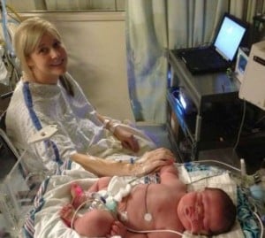 Sarah Brandon with her 14lb baby boy JJ