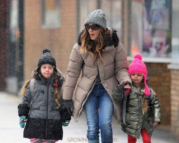 Sarah Jessica Parker does the school run with daughters Marion and Tabitha in NYC