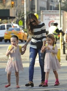 Sarah Jessica Parker does the school run with her twins Marion and Tabitha