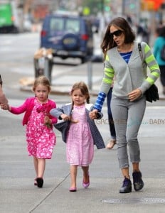 Sarah Jessica Parker takes her twins, Marion and Tabitha for a walk in Greenwich Village