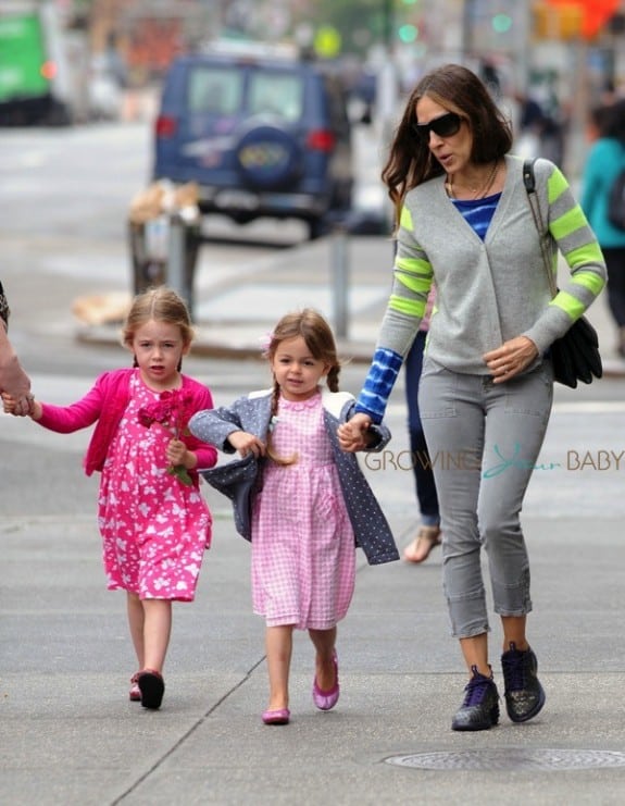 Sarah Jessica Parker takes her twins, Marion and Tabitha for a walk in Greenwich Village