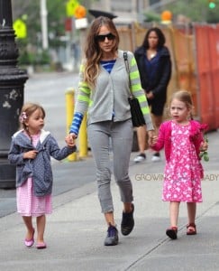 Sarah Jessica Parker takes her twins, Marion and Tabitha for a walk in Greenwich Village