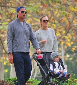 Scott Stuber and Molly Sims stroll to the park with son Brooks in LA