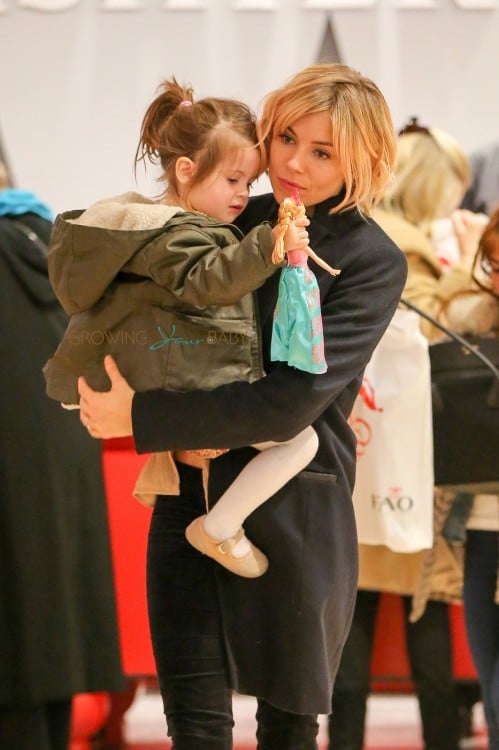 Sienna Miller takes her daughter Marlowe for a day of fun at FAO Schwarz in New York City