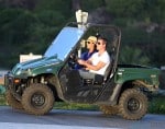 Simon Cowell & a very pregnant Lauren Silverman drive a dune buggy Saint Barts