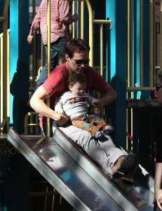 Stephen Moyer with his son Charlie at the park in NYC